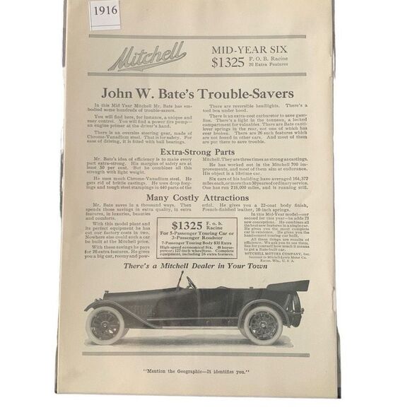Vintage 1916 Mitchell John W Bates Trouble Savers Ad Advertisement - Picture 3 of 4